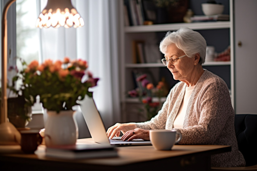 Senior woman working on laptop at home Senior woman working on laptop at home
