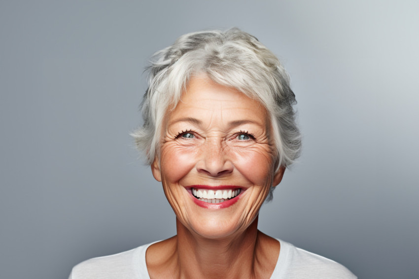Smiling senior woman waving hello at camera in portrait photo Smiling senior woman waving hello at camera in portrait photo