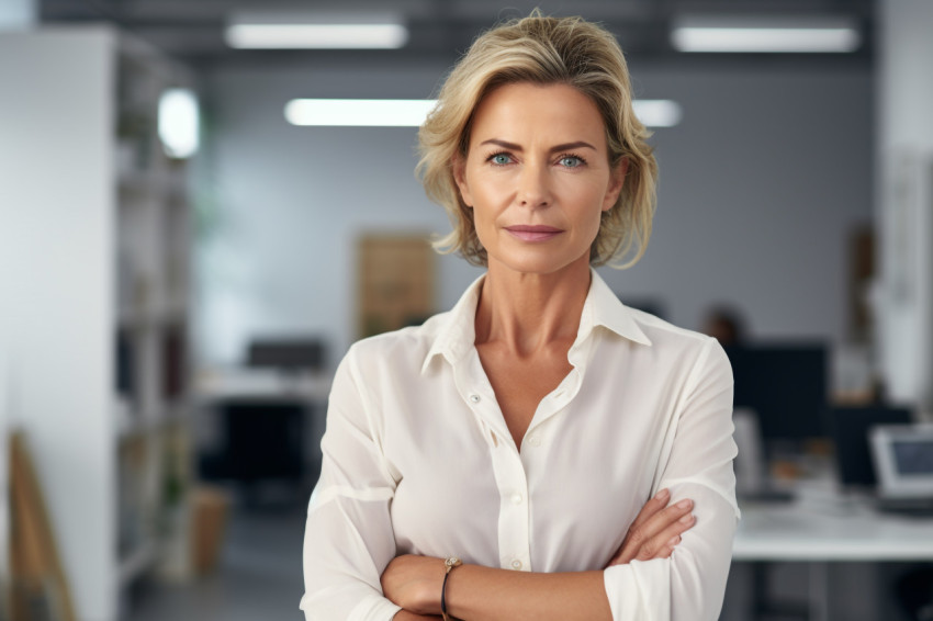 Confident mature woman in workplace Confident mature woman in workplace