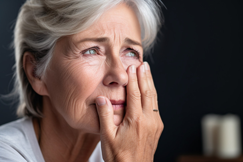 Portrait of senior woman touching face at home Portrait of senior woman touching face at home