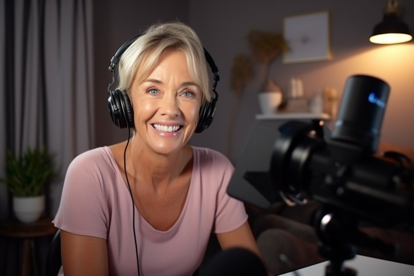 Smiling mature woman on video call Smiling mature woman on video call