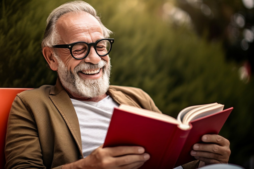 Senior man reading and drinking coffee in park photo Senior man reading and drinking coffee in park photo