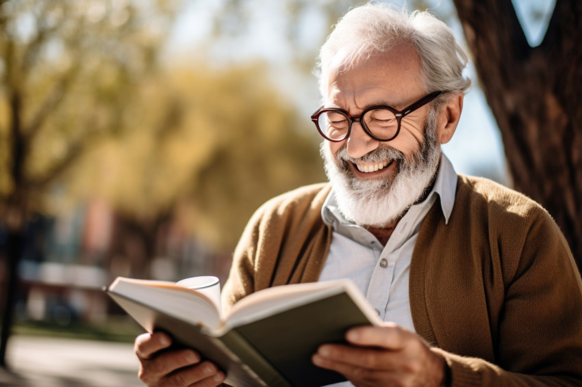 Senior man reading and drinking coffee in park photo Senior man reading and drinking coffee in park photo