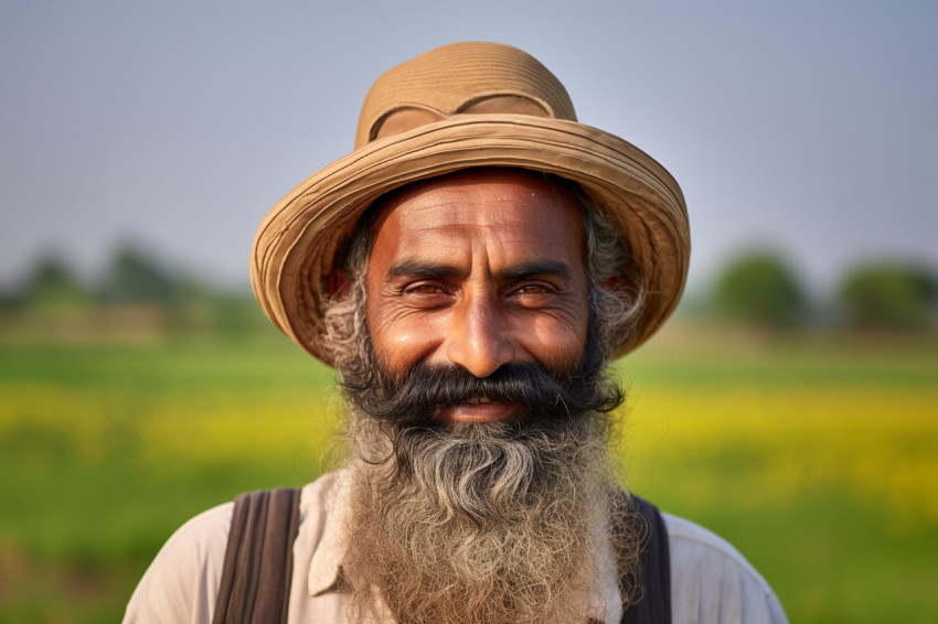 Portrait of happy Indian farmer in rural India