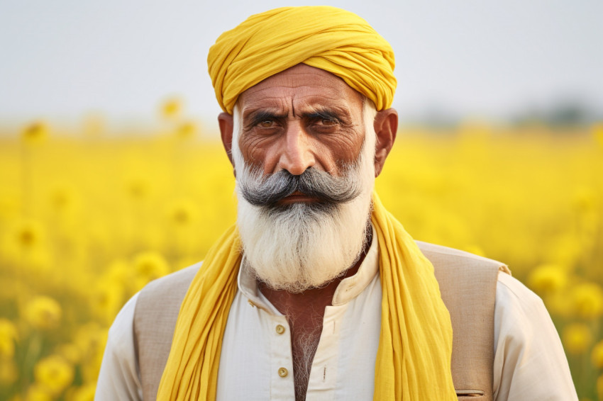 Angry Indian farmer in mustard field Angry Indian farmer in mustard field