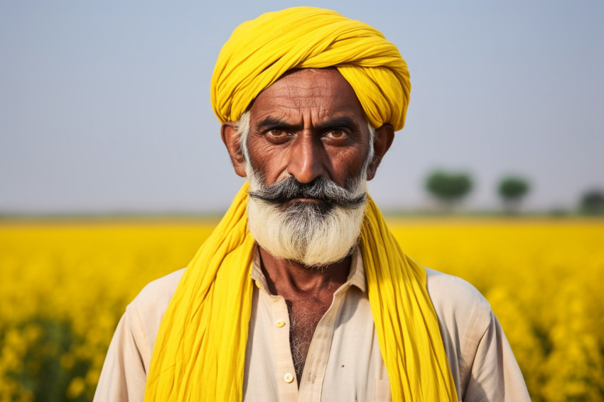 Angry Indian farmer in mustard field Angry Indian farmer in mustard field