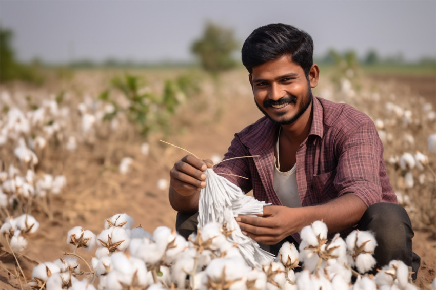 Indian farmer in cotton field Indian farmer in cotton field