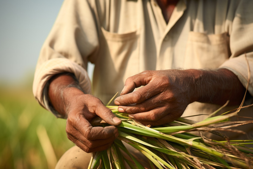 Indian farmer standing in sugarcane field Indian farmer standing in sugarcane field