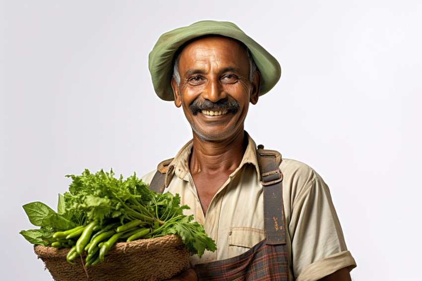 Cheerful Indian farmer portrait on white background Cheerful Indian farmer portrait on white background