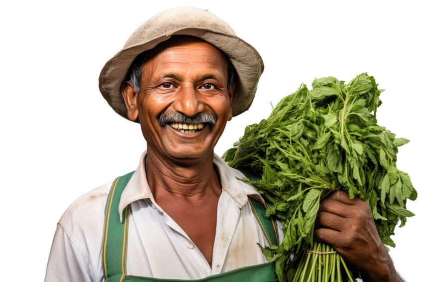 Cheerful Indian farmer portrait on white background Cheerful Indian farmer portrait on white background
