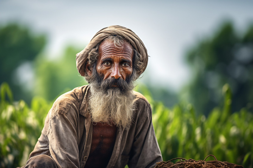 Indian poor farmer in farm sad due to loss Indian poor farmer in farm sad due to loss
