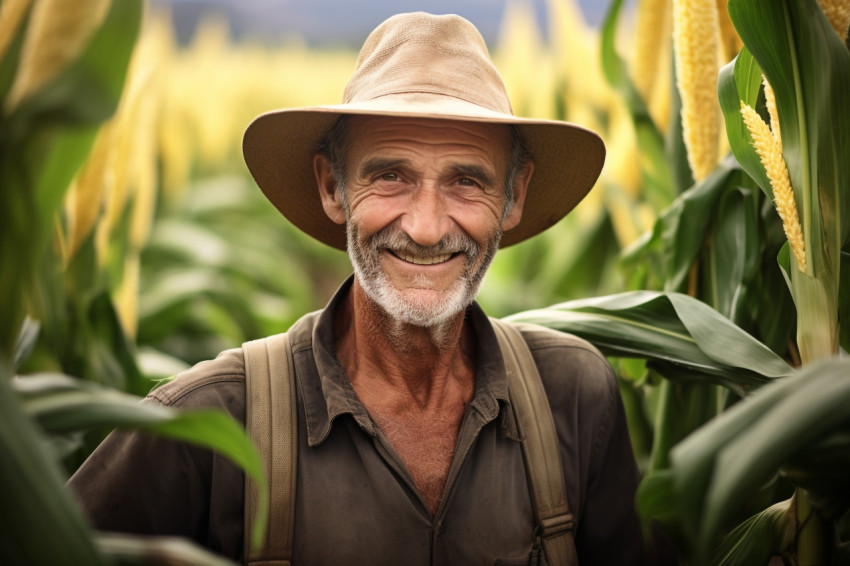 A farmer posing in a banana plantation in the American tropics A farmer posing in a banana plantation in the American tropics
