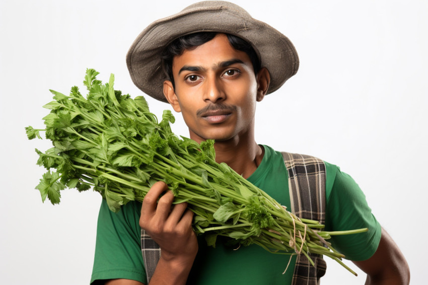 Indian farmer posing on white background Indian farmer posing on white background