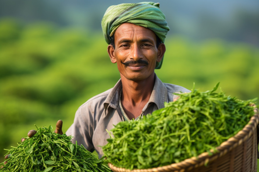 Smiling Indian farmer in green field Smiling Indian farmer in green field