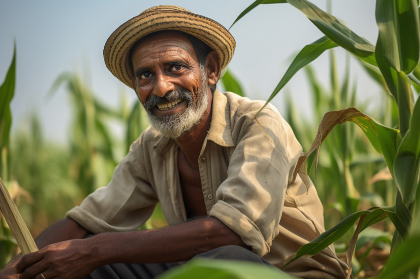 Smiling Indian farmer in corn field Smiling Indian farmer in corn field