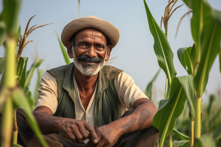 Smiling Indian farmer in corn field Smiling Indian farmer in corn field