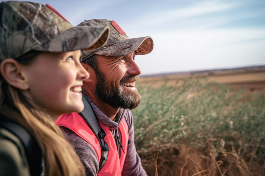 Happy father and daughter in agricultural field Happy father and daughter in agricultural field