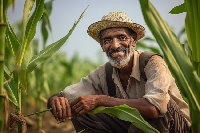Smiling Indian farmer in corn field Smiling Indian farmer in corn field
