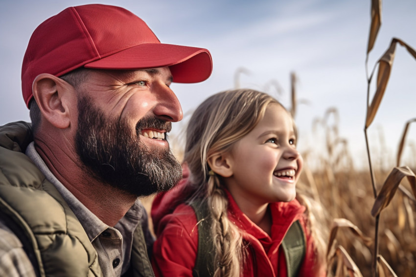 Happy father and daughter in agricultural field Happy father and daughter in agricultural field