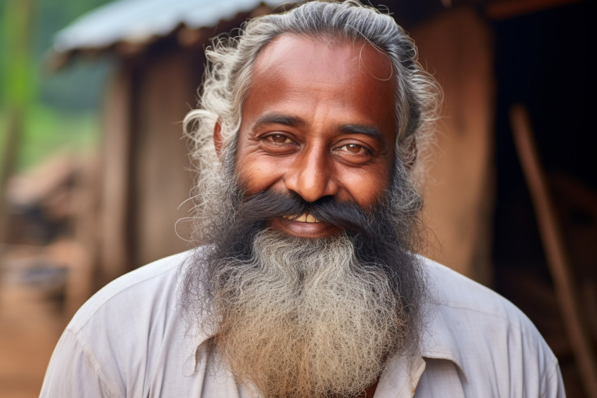 Indian man with beard in rural India Indian man with beard in rural India