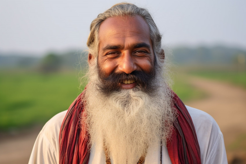 Indian man with beard in rural India Indian man with beard in rural India