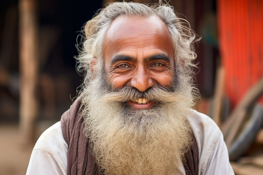 Indian man with beard in rural India Indian man with beard in rural India