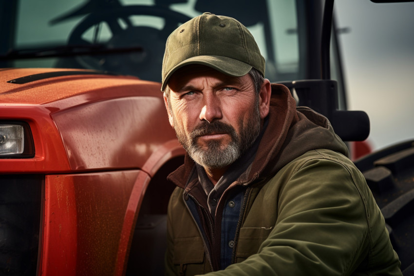 Farmer posing with tractor Farmer posing with tractor