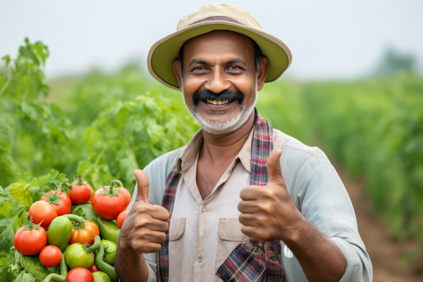 Indian farmer giving thumbs up Indian farmer giving thumbs up