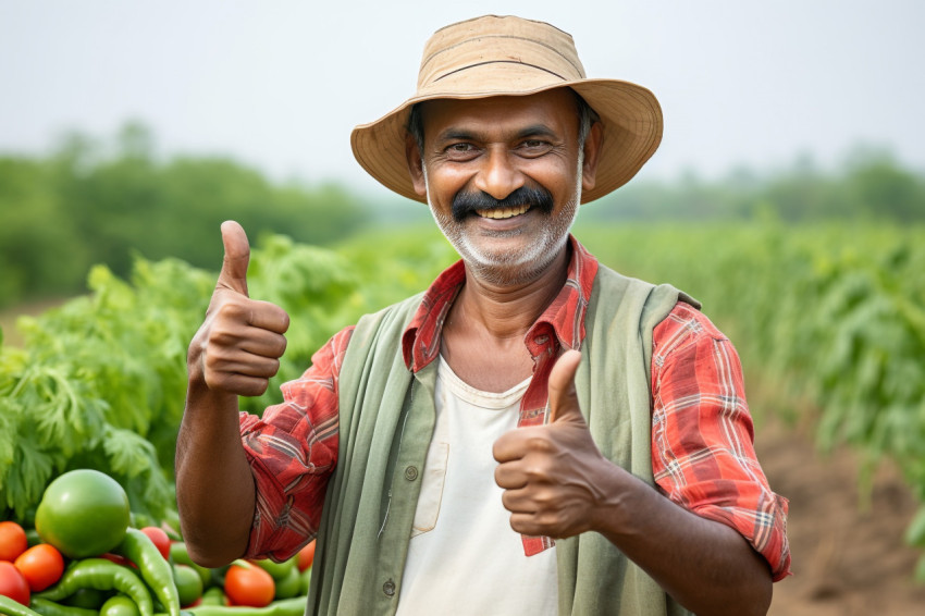 Indian farmer giving thumbs up Indian farmer giving thumbs up
