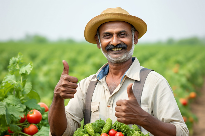 Indian farmer giving thumbs up Indian farmer giving thumbs up