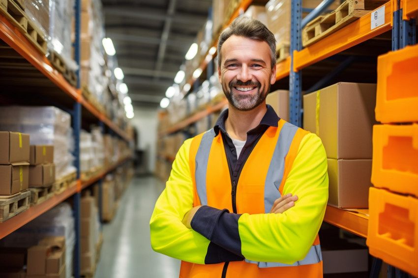 Automation engineer smiling at work on blurred background Automation engineer smiling at work on blurred background