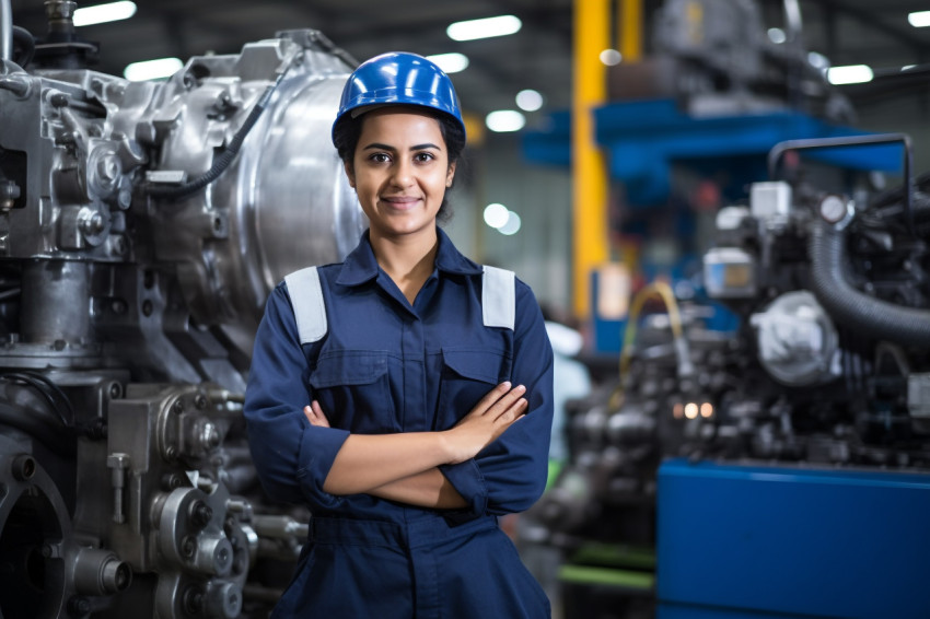 Indian female mechanical engineer working with a smile blurred background Indian female mechanical engineer working with a smile blurred background