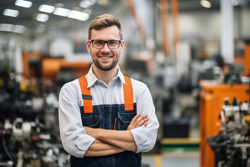 Handsome engineer working on blurred background Handsome engineer working on blurred background