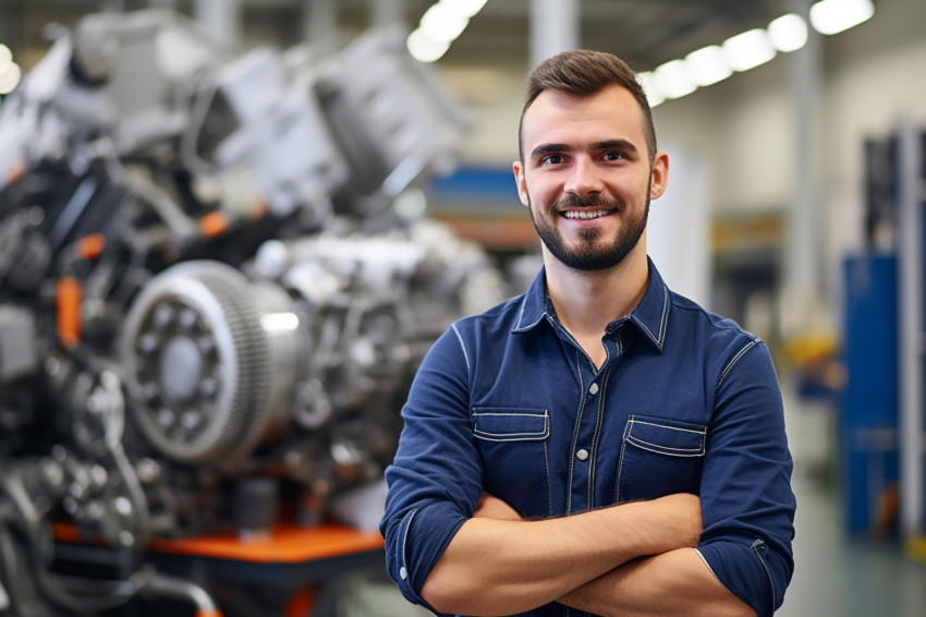 Handsome engineer working on blurred background Handsome engineer working on blurred background