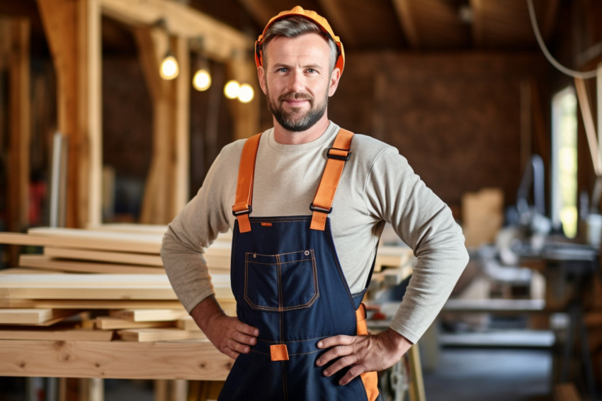Carpenter working hard in a busy workshop on blured background Carpenter working hard in a busy workshop on blured background