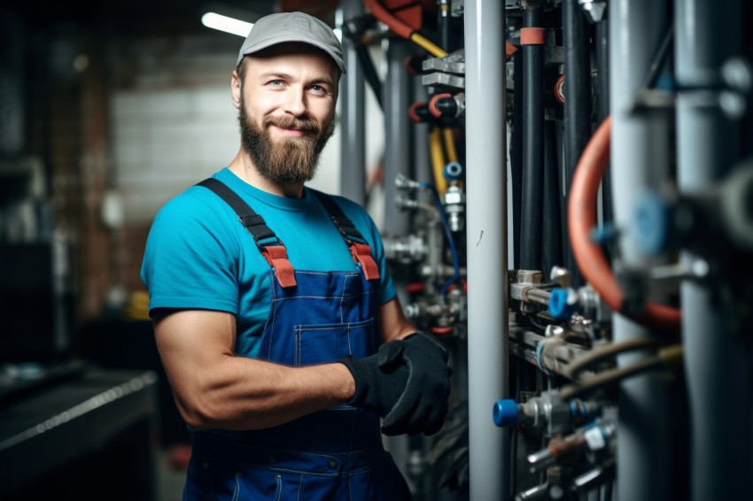 Woman plumber hard at work on blurred background Woman plumber hard at work on blurred background