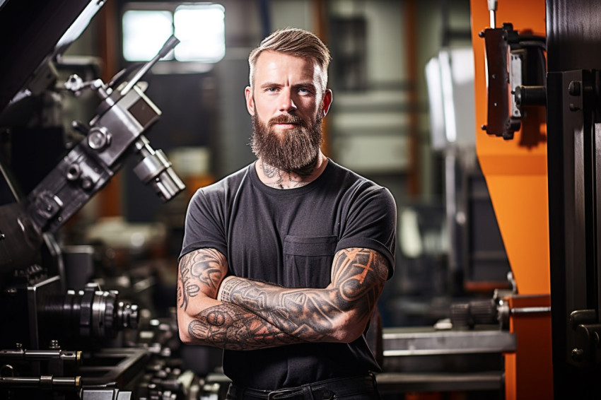 Confident machinist working on blurred background Confident machinist working on blurred background