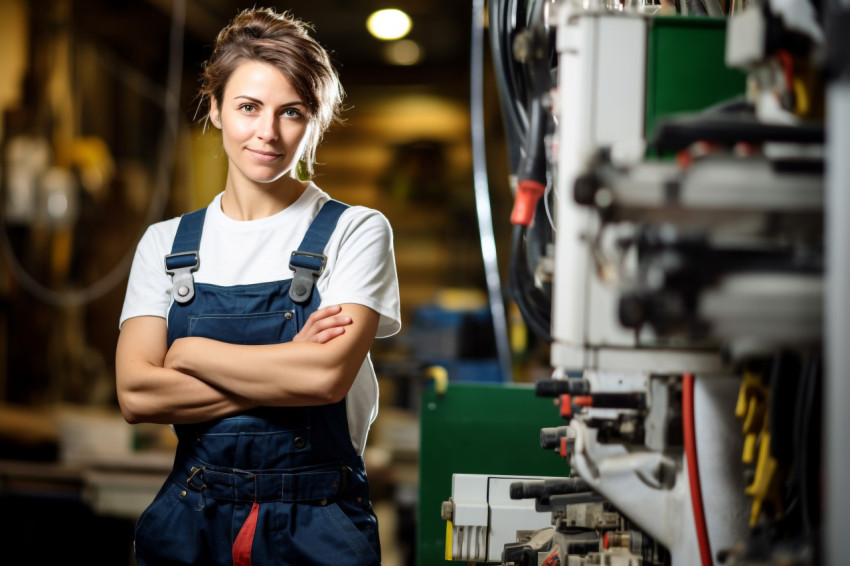 Woman plumber hard at work on blurred background Woman plumber hard at work on blurred background