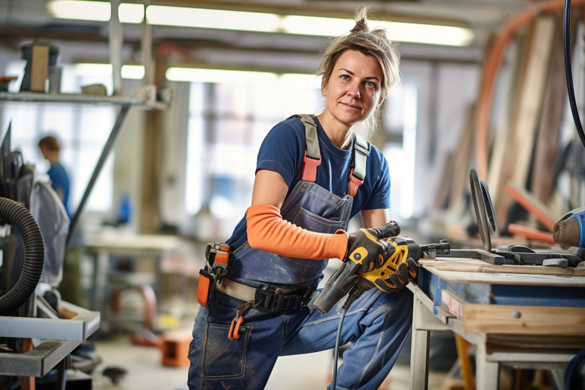 Woman plumber hard at work on blurred background Woman plumber hard at work on blurred background