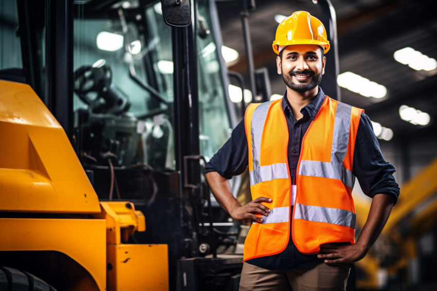 Indian man working as machine operator on blurred background Indian man working as machine operator on blurred background