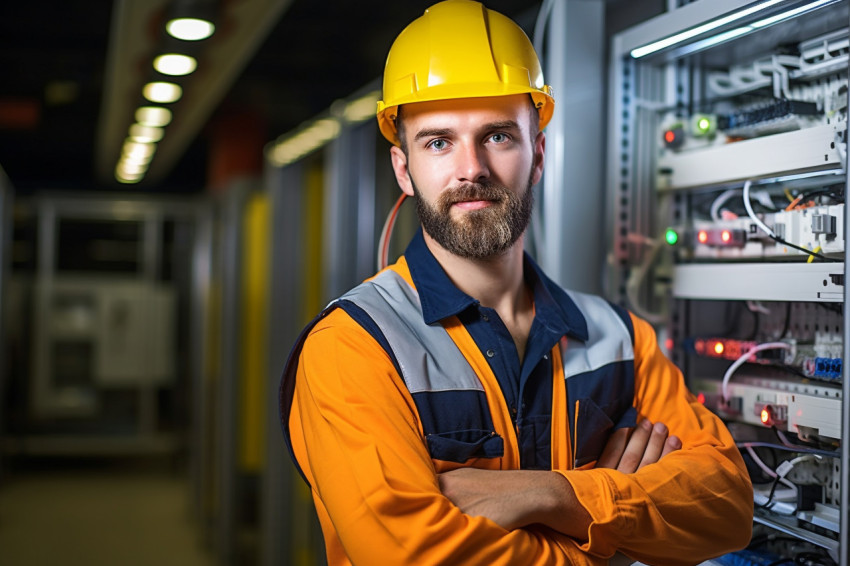 Electrician working on blurred background Electrician working on blurred background