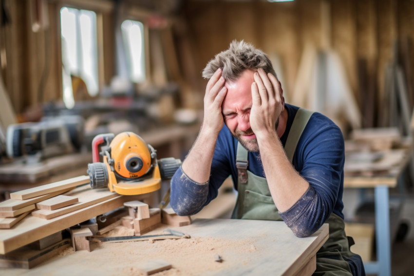Carpenter working on blurred background Carpenter working on blurred background