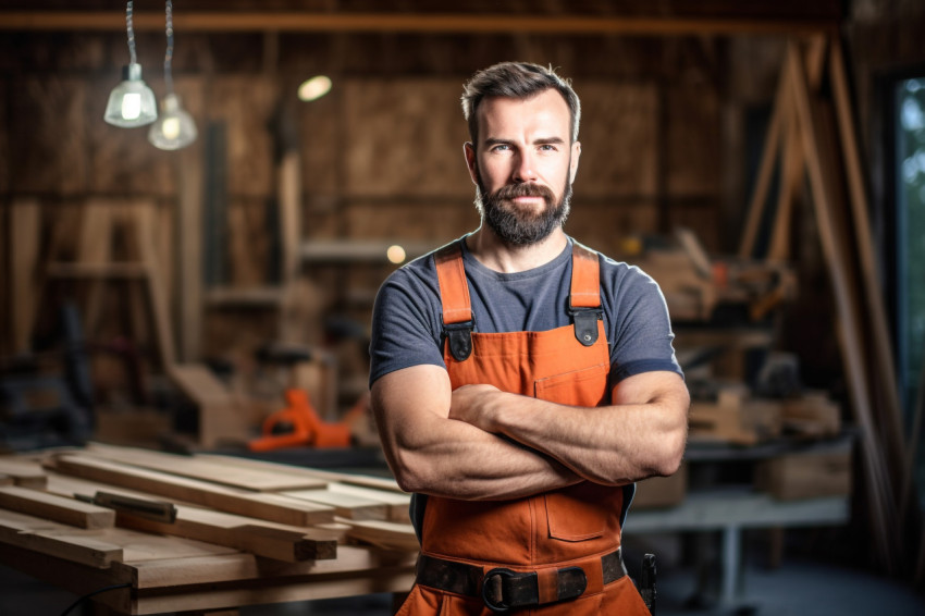 Carpenter working on blurred background Carpenter working on blurred background