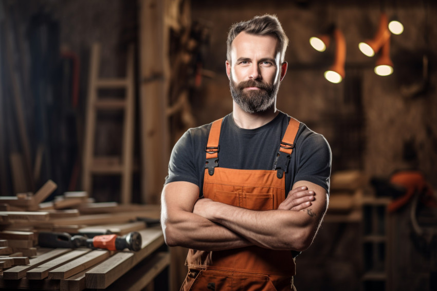 Carpenter working on blurred background Carpenter working on blurred background