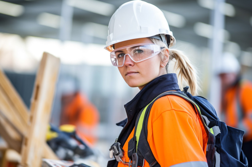 Female electrician at work blurred background Female electrician at work blurred background