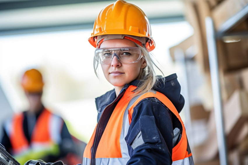 Female electrician at work blurred background Female electrician at work blurred background