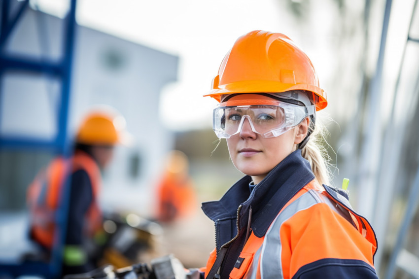 Female electrician at work blurred background Female electrician at work blurred background
