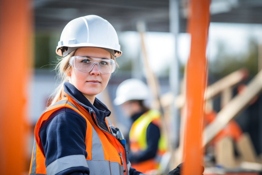 Female electrician at work blurred background Female electrician at work blurred background