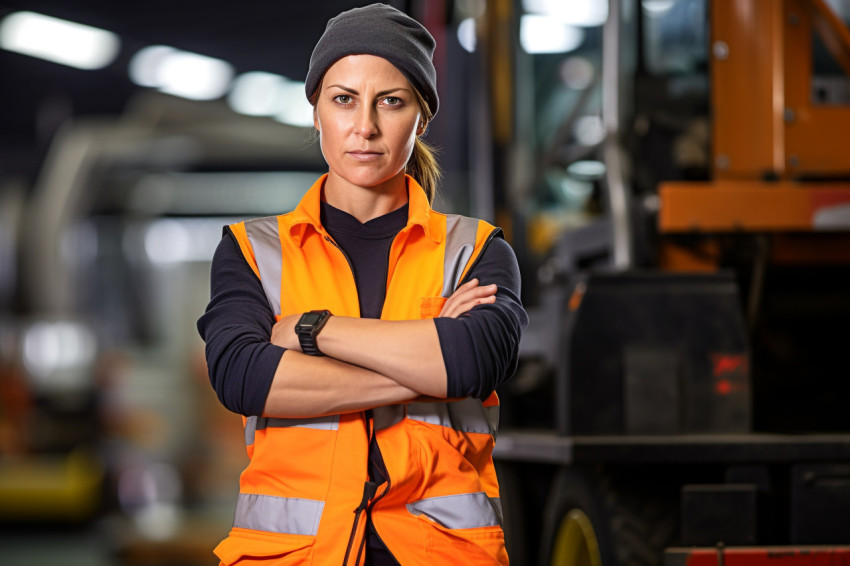 Confident construction worker working on blurred background Confident construction worker working on blurred background