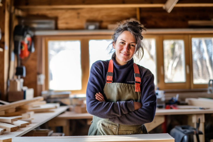 Female carpenter working with confidence Female carpenter working with confidence